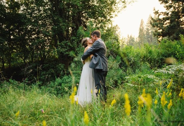 Bride and Groom Kissing Outdoors in North Lake Tahoe